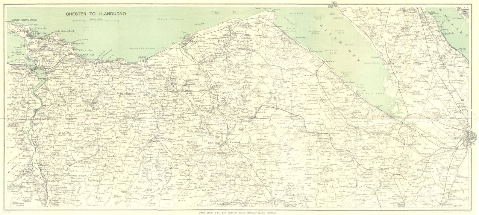 NORTH WALES COAST. Chester-Llandudno. Denbigh Rhyl Deeside. WARD LOCK 1924 map